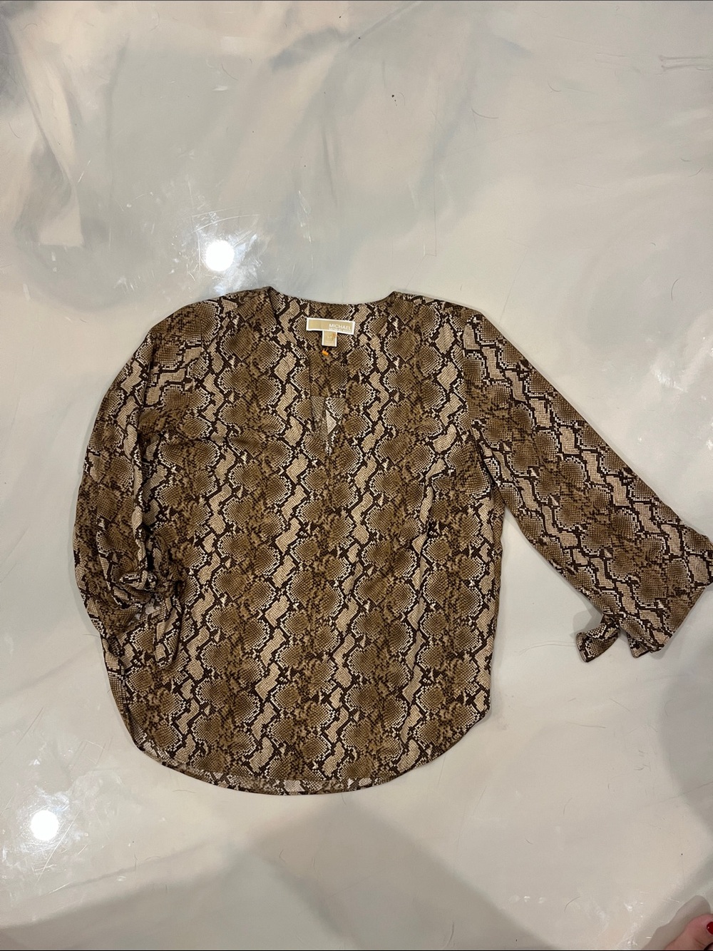Michael Kors Brown Snake-Print Long-Sleeve Blouse